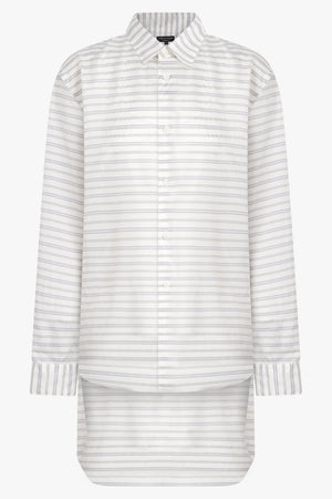 COMME DES GARCONS HOMME PLUS RTW Stripe Longline Hi-Lo L/S Shirt | White/Black
