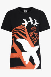 COMME DES GARCONS BLACK RTW X Filip Pagowski S/S Bird Print T-Shirt | Black/White/Orange