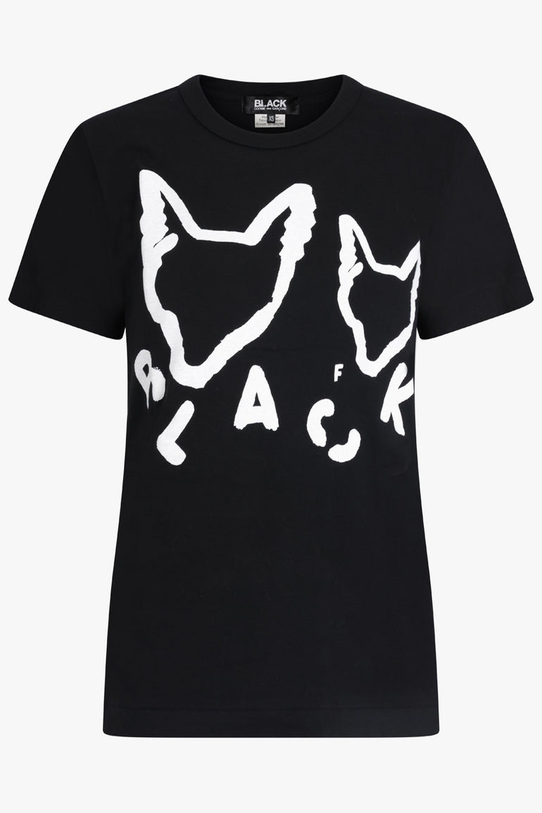 COMME DES GARCONS BLACK RTW X Filip Pagowski S/S Cat Print T-Shirt | Black/White