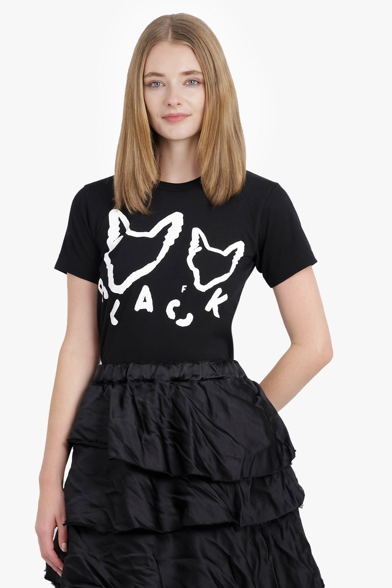 COMME DES GARCONS BLACK RTW X Filip Pagowski S/S Cat Print T-Shirt | Black/White