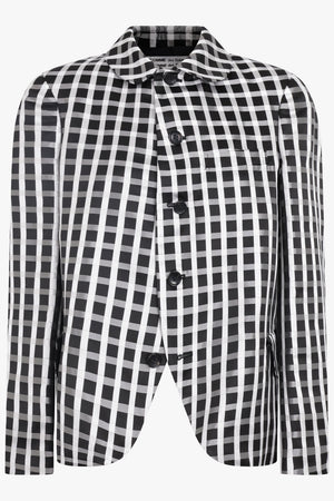 COMME DES GARCONS RTW Round Collar Check Print Jacket With Curved Front | Black/White