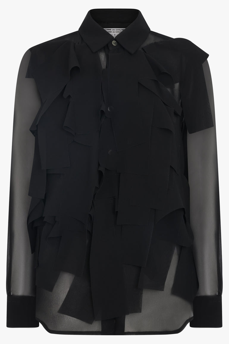 COMME DES GARCONS RTW Sheer L/S Rectangular Layered Detail Shirt | Black