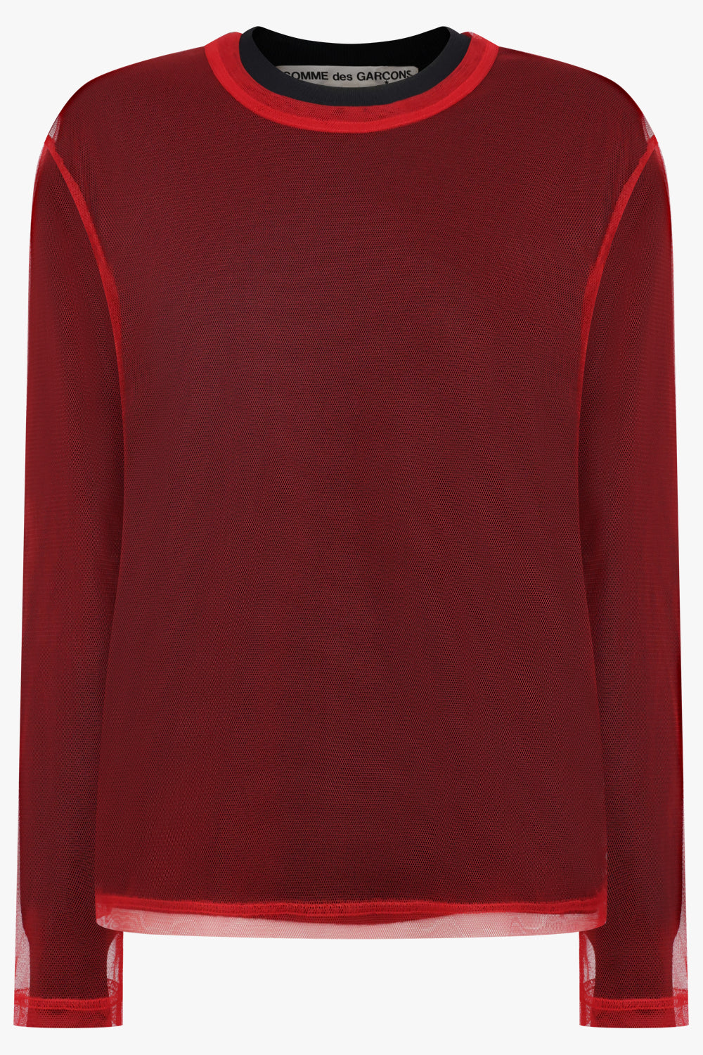 COMME DES GARCONS RTW Layered Tulle Overlay L/S Knitted Top | Black/Red