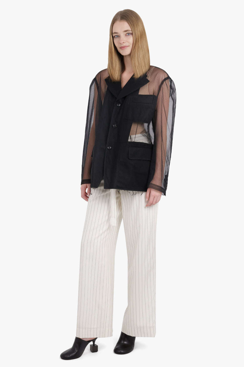 COMME DES GARCONS BLACK RTW Mesh Netted Single Breasted Jacket | Black