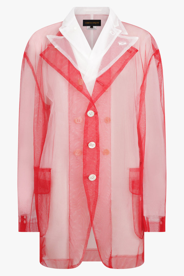 COMME DES GARCONS RTW Layered Single Breasted Tulle X Organza Jacket | Red/White