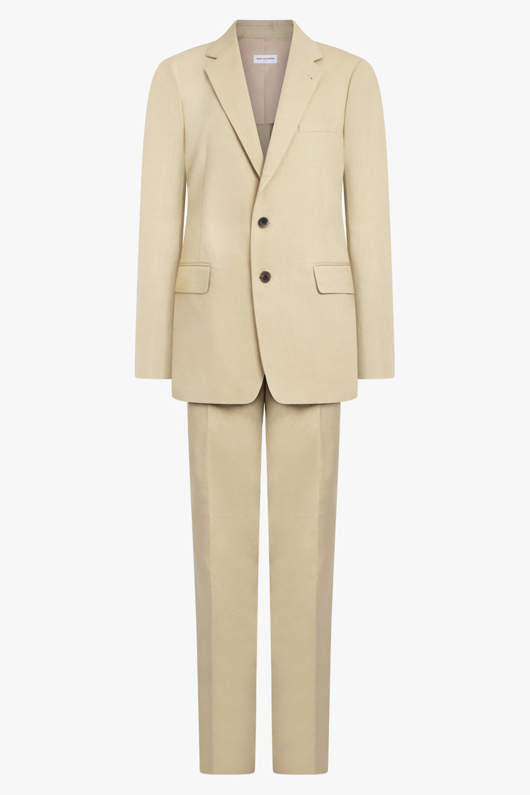 DRIES VAN NOTEN RTW Single Breasted Relaxed Suit Jacket x Pant | Hay Beige