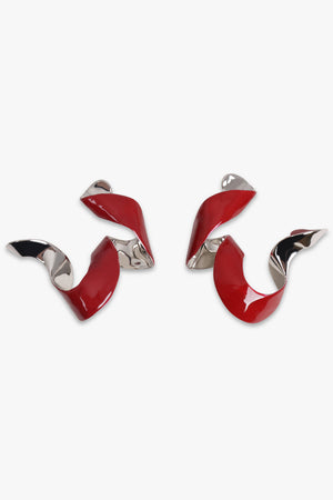 DRIES VAN NOTEN JEWELLERY RED / Ruby/Silver Swirl Twist Earrings | Red/Silver