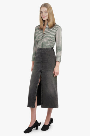 MM6 BY MAISON MARGIELA RTW WASHED DENIM FRONT SLIT MIDI SKIRT | WASHED GREY