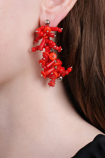 DRIES VAN NOTEN JEWELLERY MULTI / Ruby/Silver Embroidered Bunch Earrings | Red/Silver