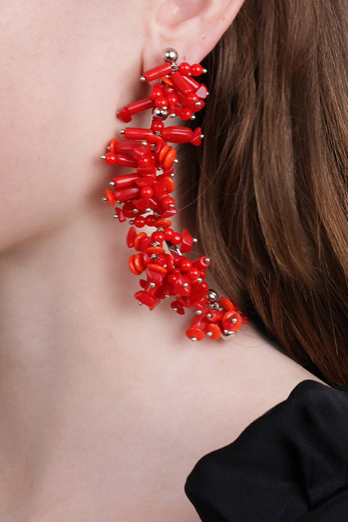DRIES VAN NOTEN JEWELLERY RED / Ruby/Silver Embroidered Drop Earrings | Red/Silver