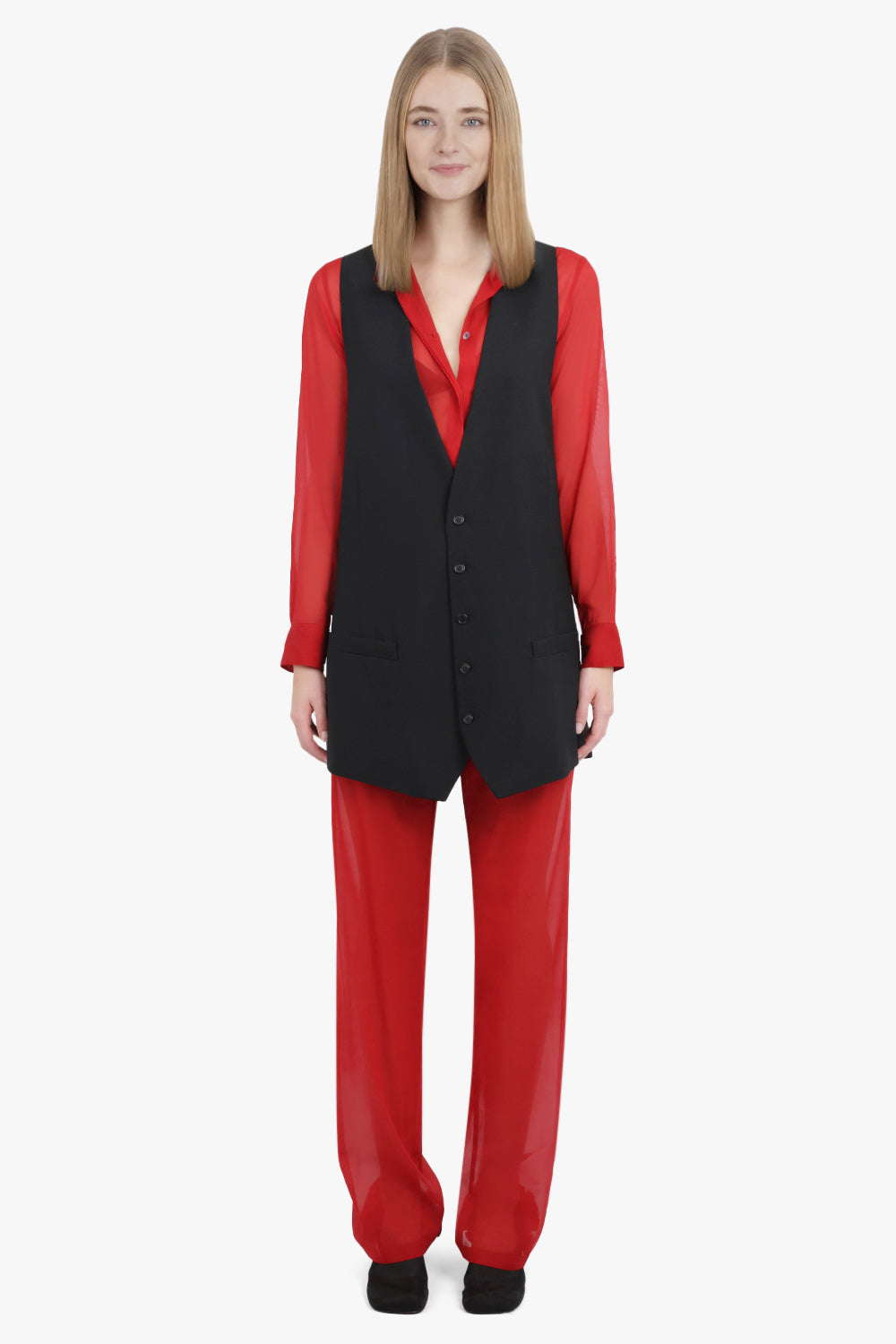 MM6 BY MAISON MARGIELA RTW Long Length Buttoned Waistcoat | Black