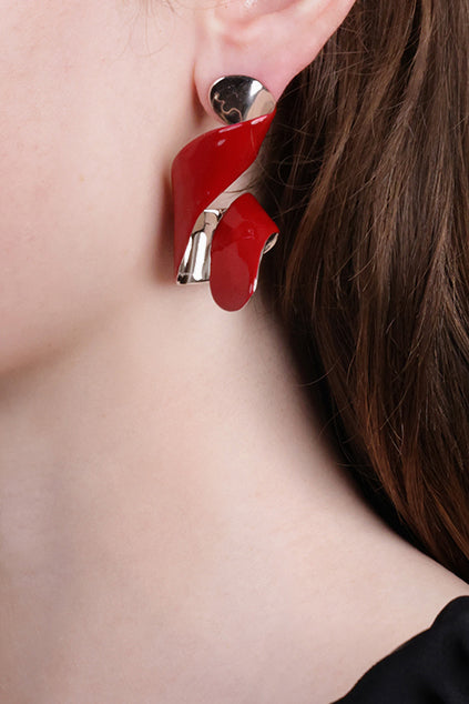 DRIES VAN NOTEN JEWELLERY RED / Ruby/Silver Wave Stud Earrings | Red/Silver