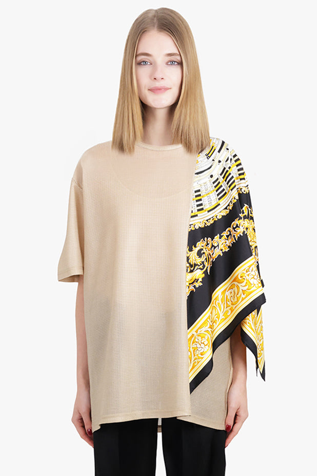 JUNYA WATANABE RTW Glitter S/S Top X Half Versace Clock Print Scarf | Beige/Black/Yellow