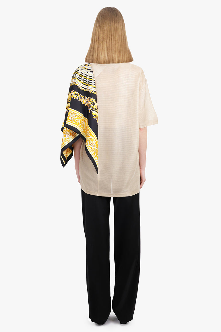 JUNYA WATANABE RTW Glitter S/S Top X Half Versace Clock Print Scarf | Beige/Black/Yellow