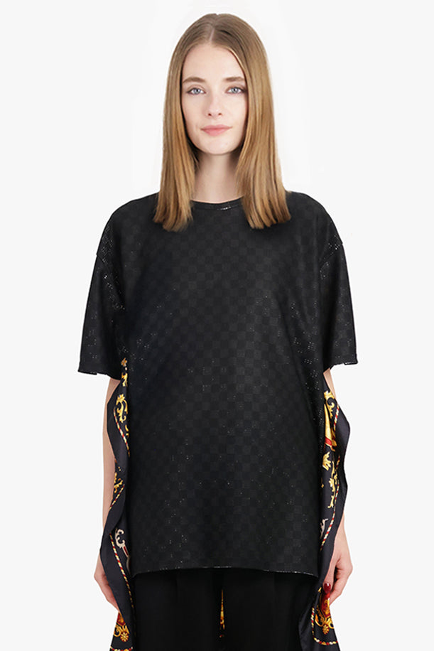 JUNYA WATANABE RTW Glitter S/S Top X Versace Scarf Print Back | Black/Yellow/Red