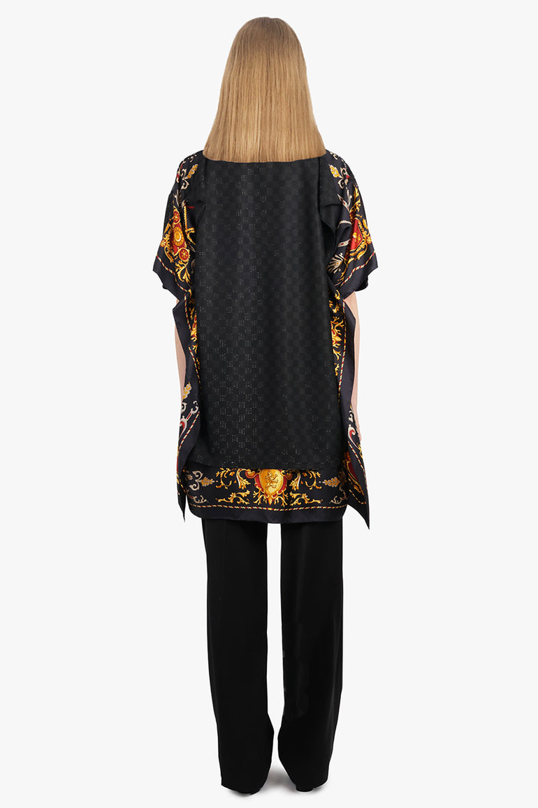 JUNYA WATANABE RTW Glitter S/S Top X Versace Scarf Print Back | Black/Yellow/Red