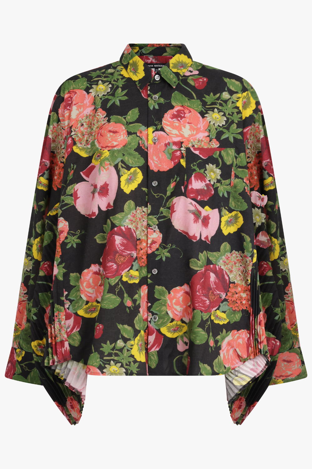 JUNYA WATANABE RTW Floral Print L/S Pleat Shirt | Black/Pink