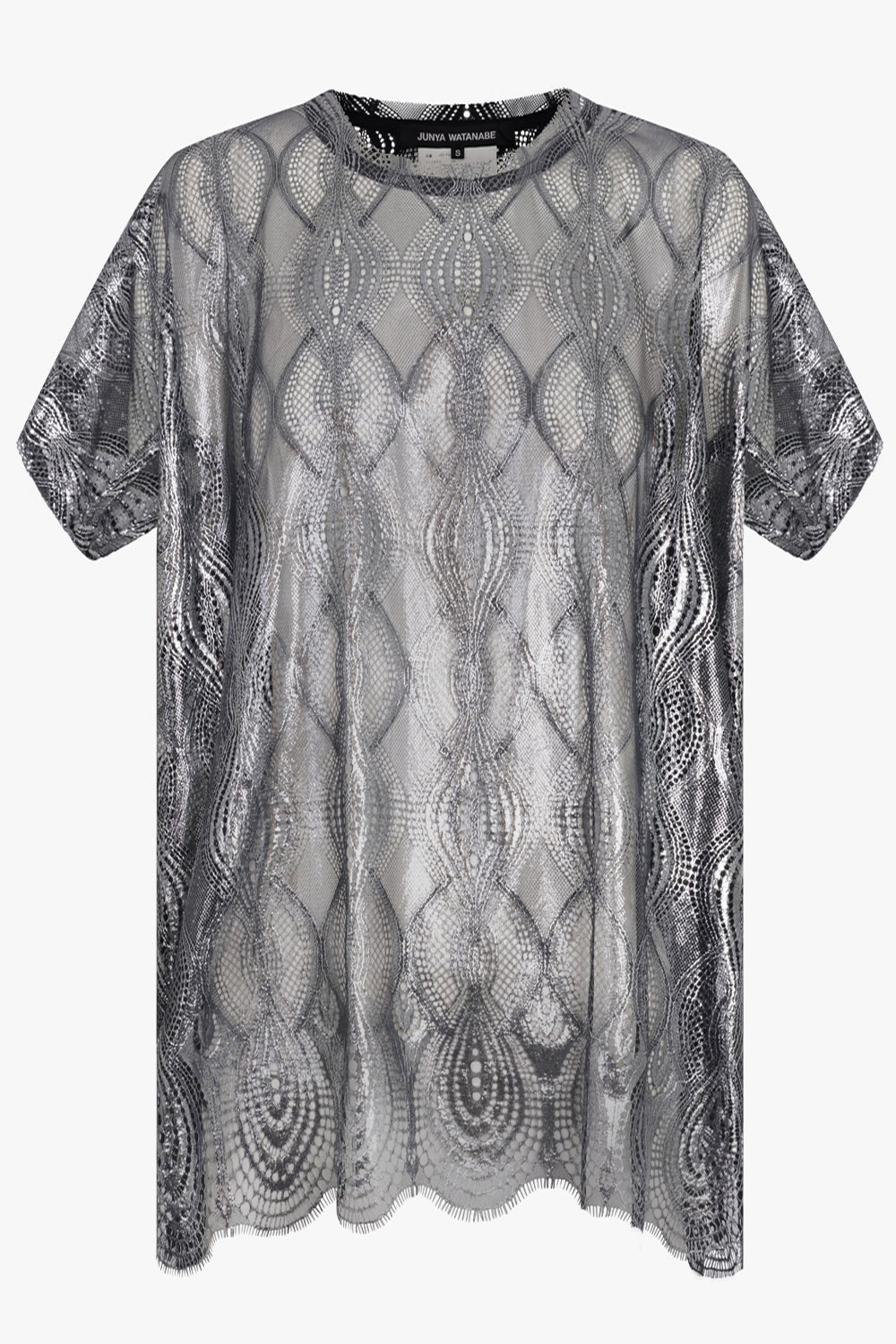 JUNYA WATANABE RTW Foiled Lace S/S Top | Silver/Black
