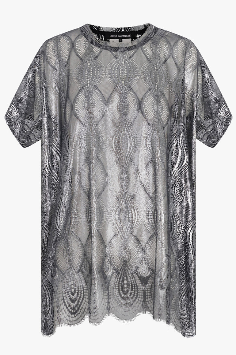 JUNYA WATANABE RTW Foiled Lace S/S Top | Silver/Black