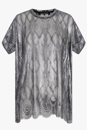 JUNYA WATANABE RTW Foiled Lace S/S Top | Silver/Black