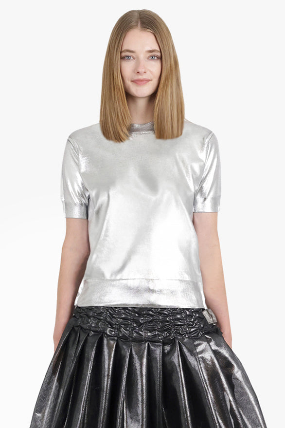 JUNYA WATANABE RTW Print Round Neck S/S Top | Silver/Grey