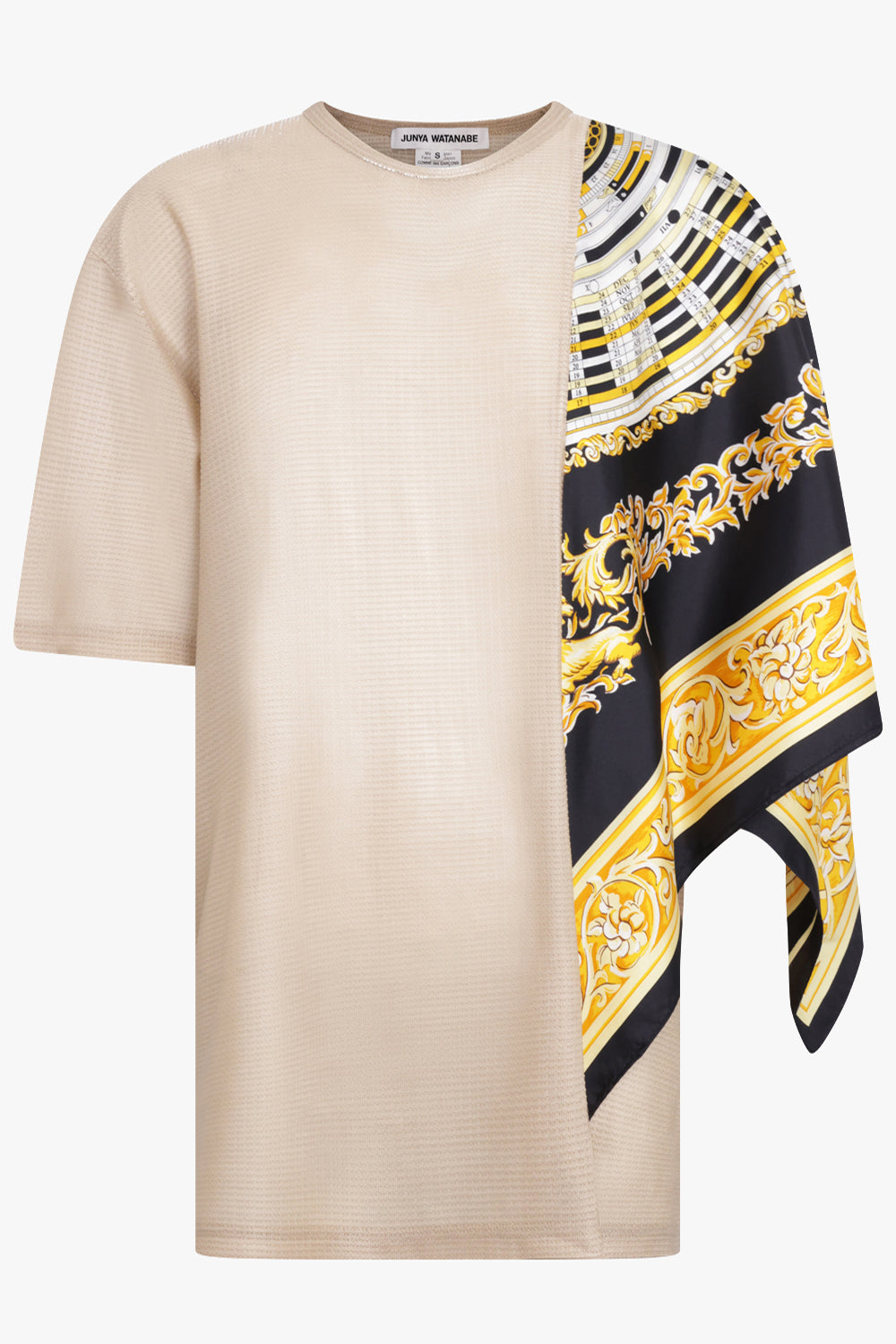 JUNYA WATANABE RTW Glitter S/S Top X Half Versace Clock Print Scarf | Beige/Black/Yellow