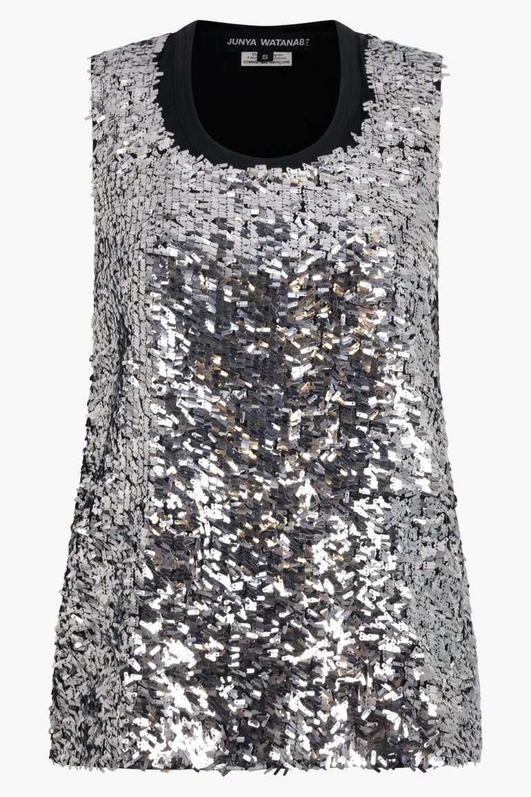 JUNYA WATANABE RTW Sequin Sleeveless Top | Silver/Black