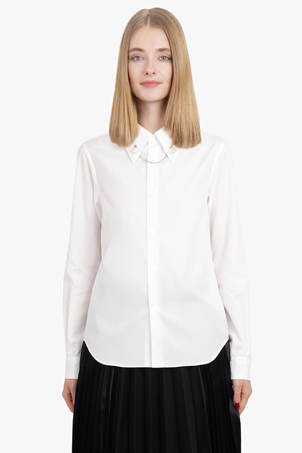 L/S Shirt With Pearl Detail Collar Chain | White – Parlour X