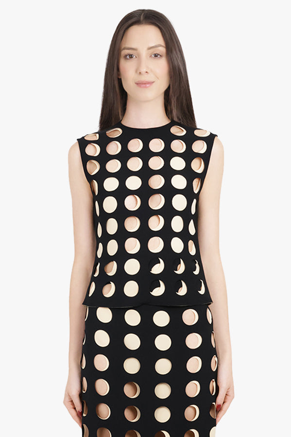 AWAKE MODE RTW Layered Hole Detail S/Less Top | Black/Nude