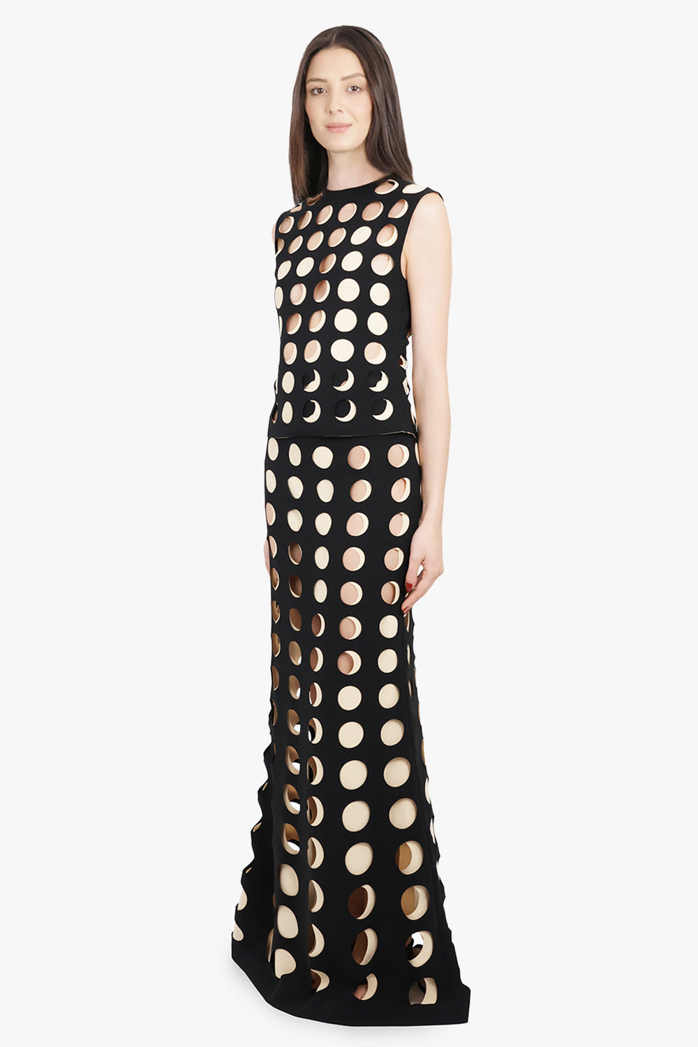 AWAKE MODE RTW Layered Hole Detail S/Less Top | Black/Nude