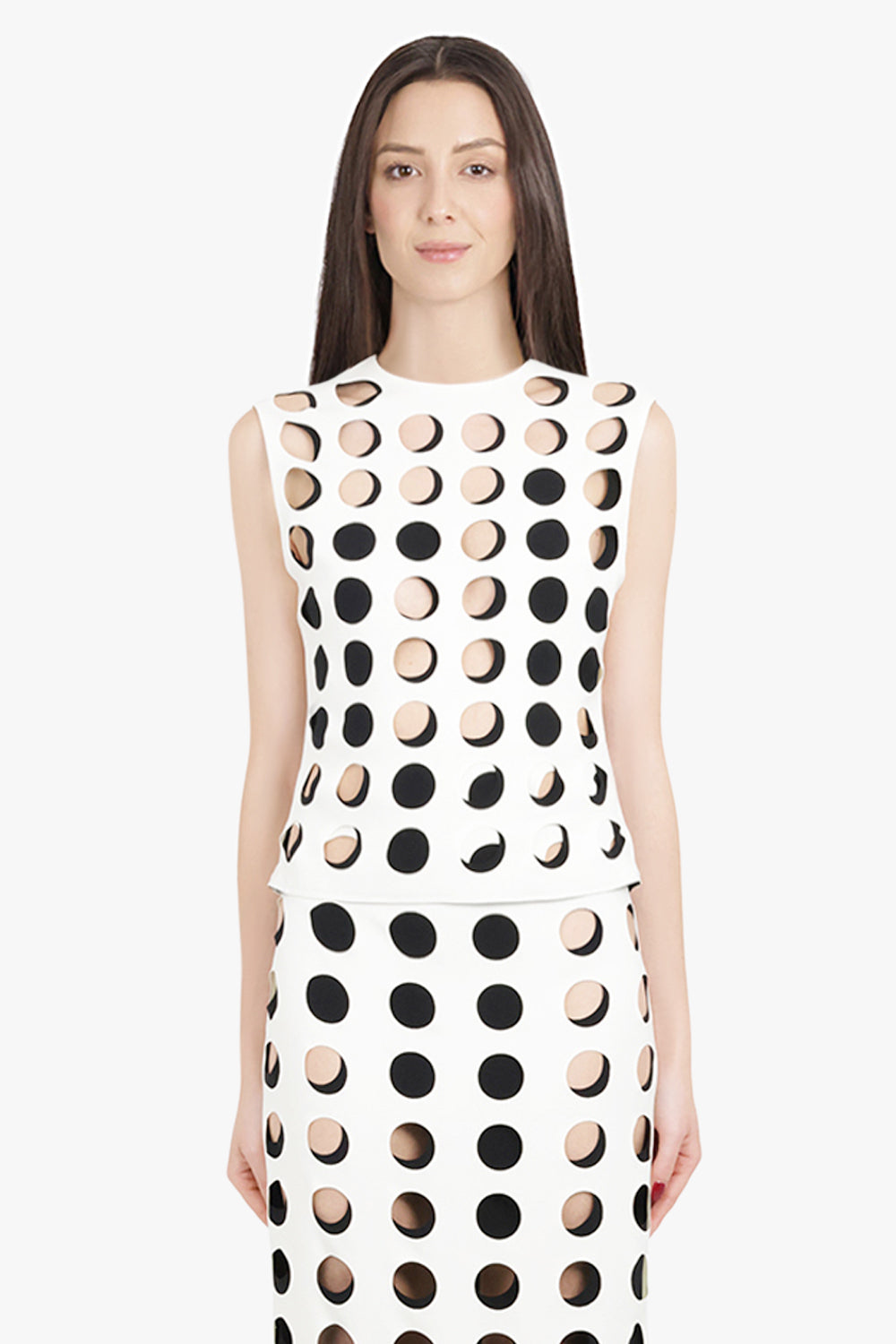 AWAKE MODE RTW Layered Hole Detail S/Less Top | White/Black