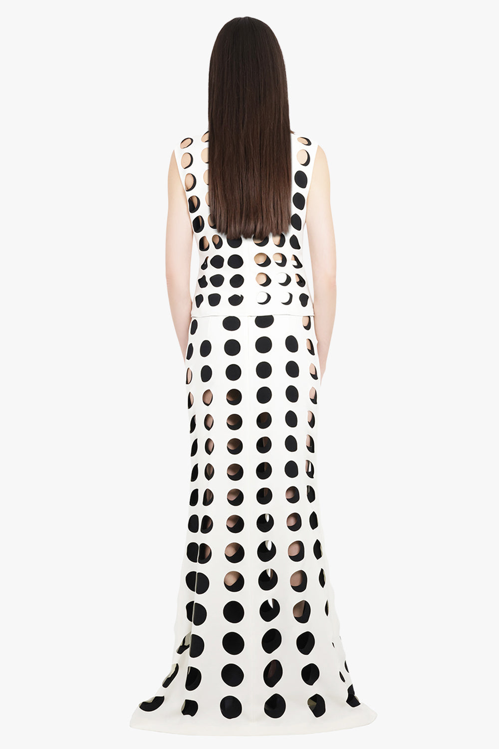 AWAKE MODE RTW Layered Hole Detail Flared Maxi Skirt | White/Black