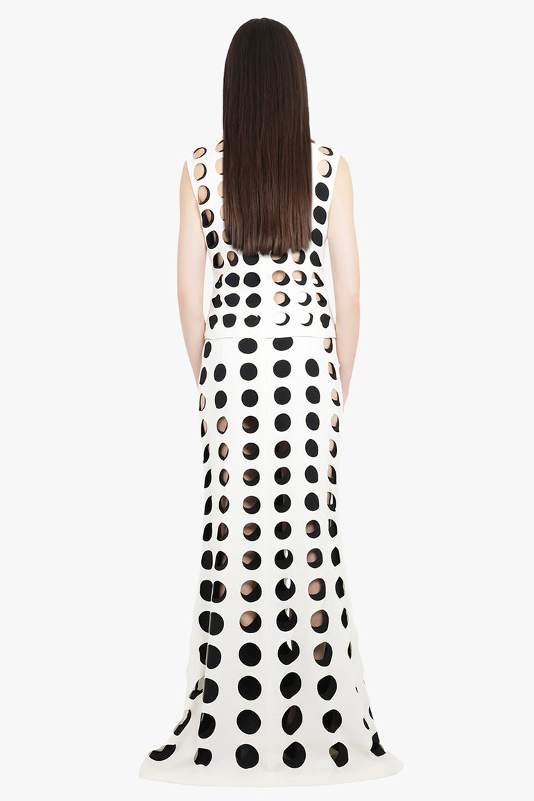 AWAKE MODE RTW Layered Hole Detail Flared Maxi Skirt | White/Black