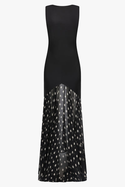 polka dot mermaid dress Contrast Polka Dot Mermaid Maxi Backless Dress