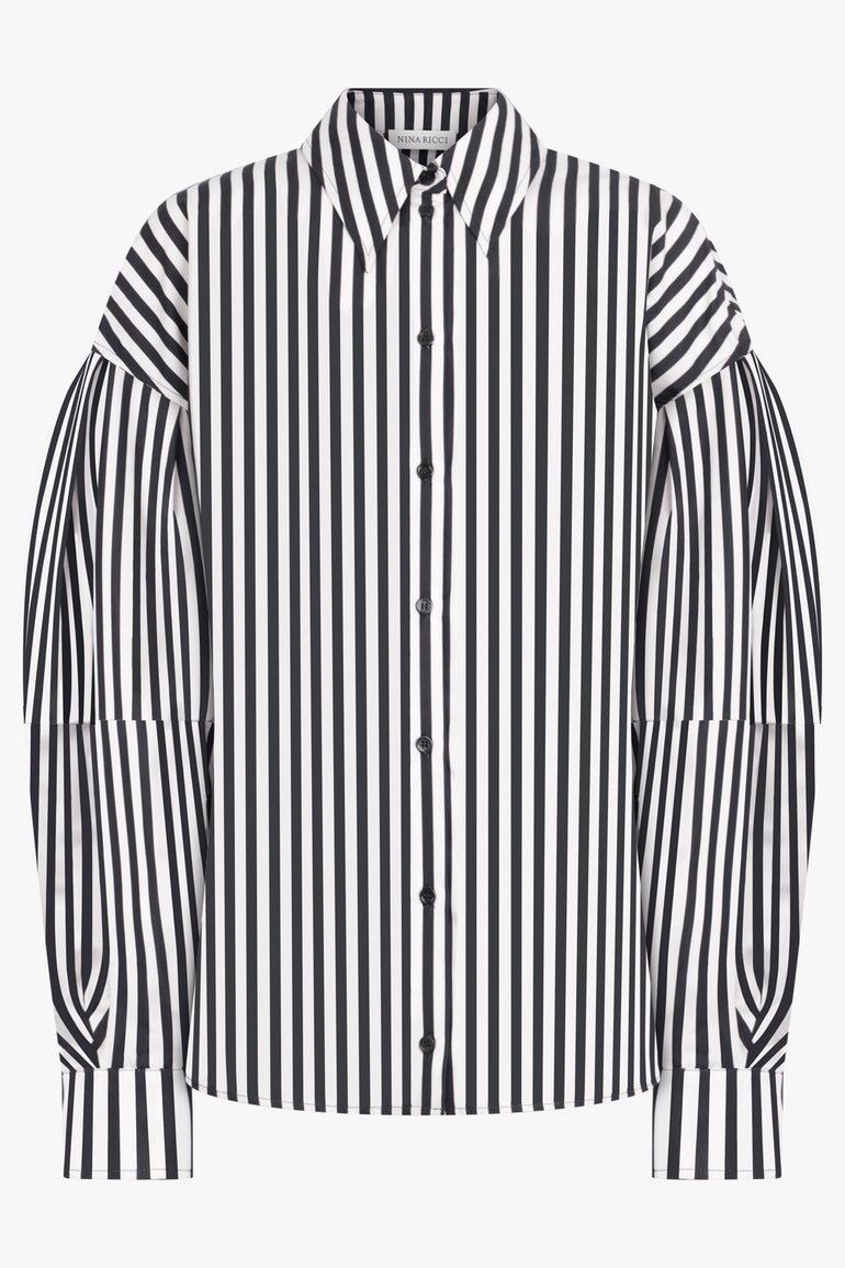 NINA RICCI RTW Stripe L/S Shirt With Balloon Sleeves | Black/White
