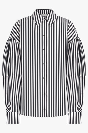 NINA RICCI RTW Stripe L/S Shirt With Balloon Sleeves | Black/White