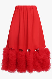 NOIR KEI NINOMIYA RTW Midi Skirt With Attached Tulle Hem | Red