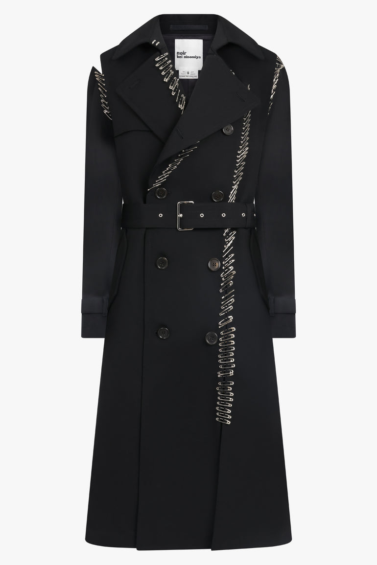 Safety Pin Detail Cut Out Trench Coat Black – Parlour X