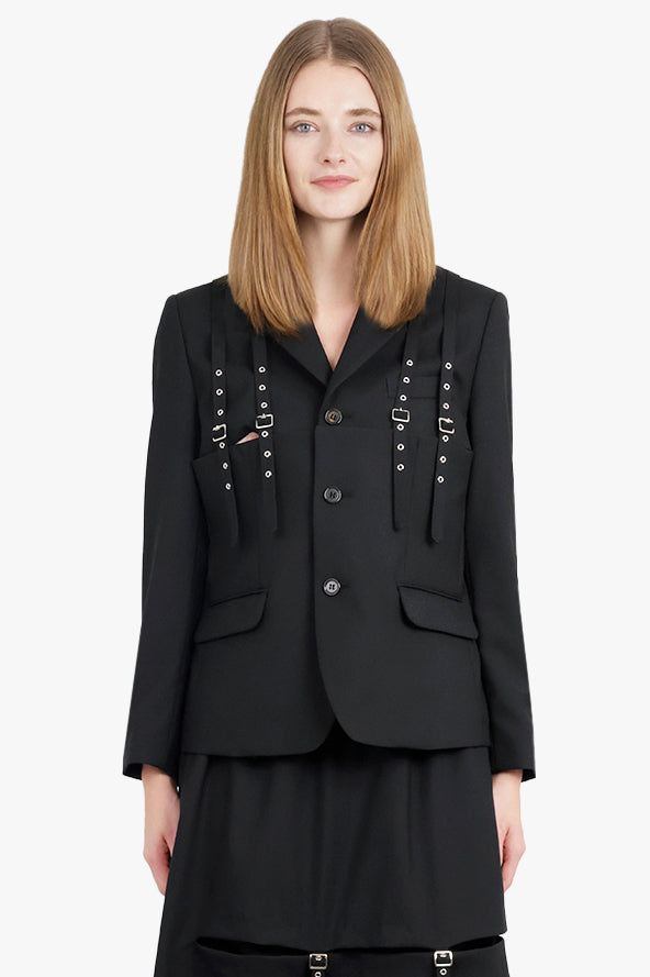 NOIR KEI NINOMIYA RTW Single Breasted Strap X Buckle Detail Jacket | Black