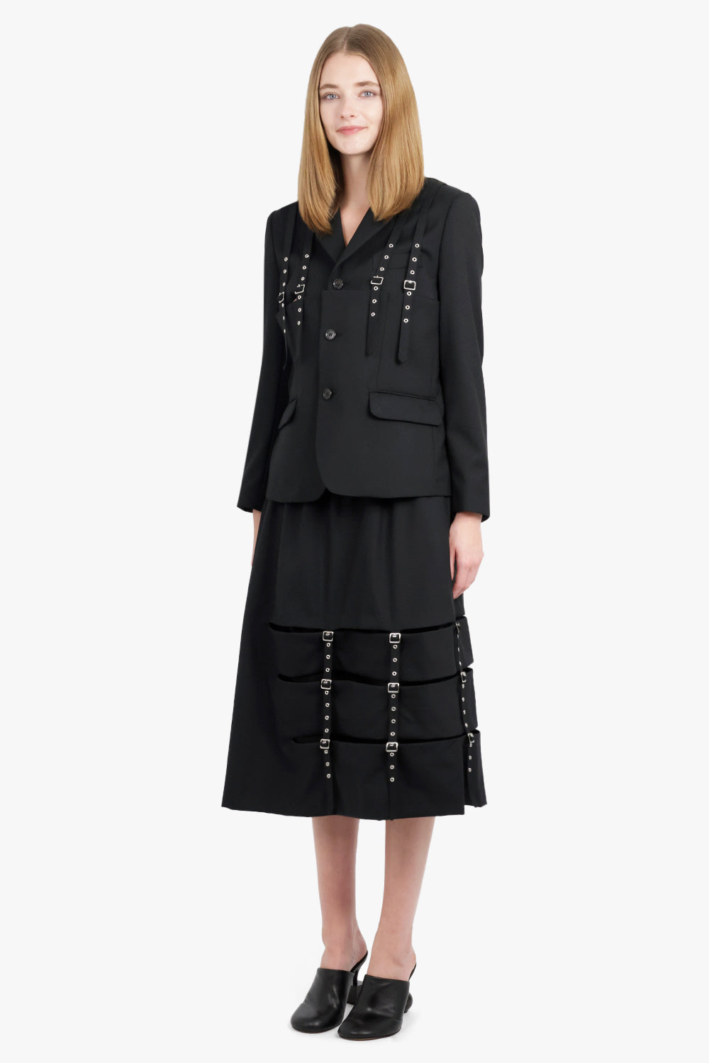 noir kei ninomiya25ssサスペンダージャケット Mサイズ Single Breasted Strap X Buckle Detail Jacket | Black – Parlour X
