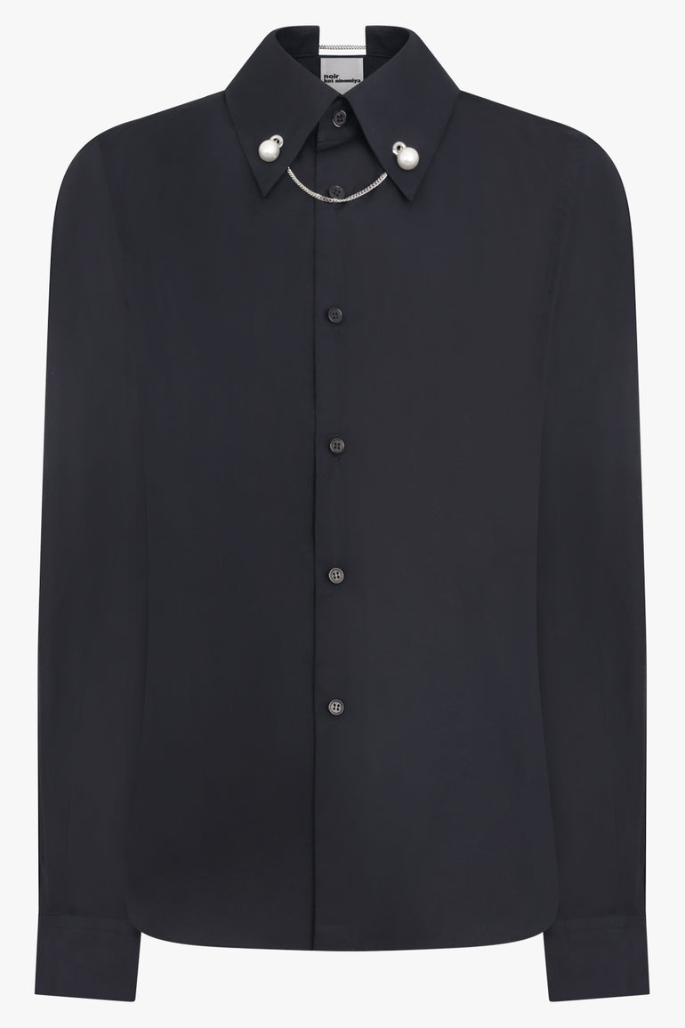 NOIR KEI NINOMIYA RTW L/S Shirt With Pearl Detail Collar Chain | Black