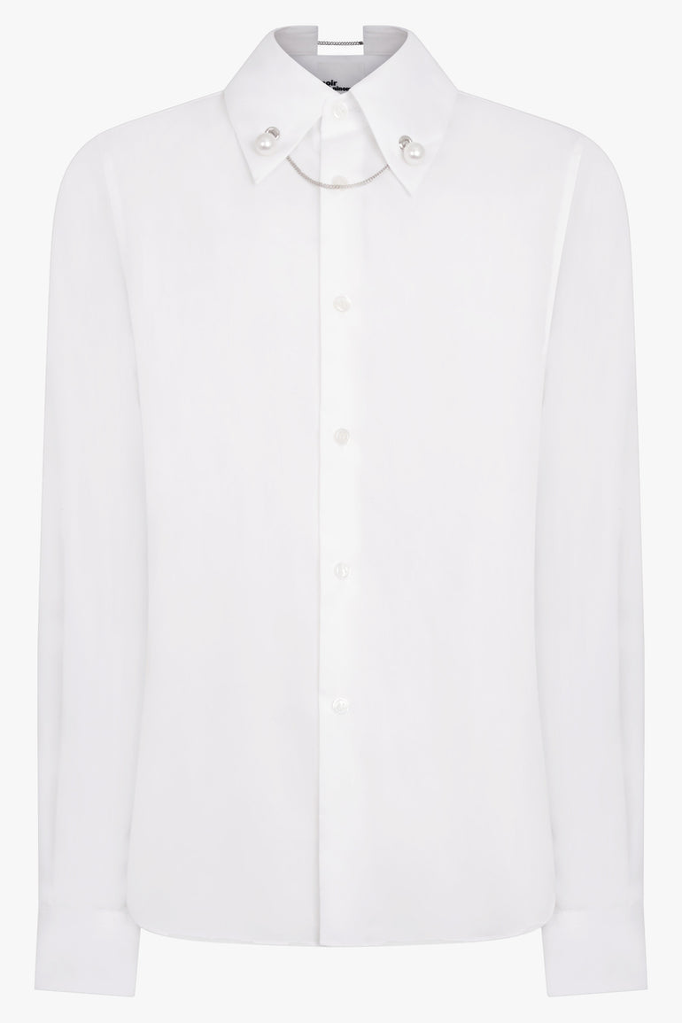 NOIR KEI NINOMIYA RTW L/S Shirt With Pearl Detail Collar Chain | White