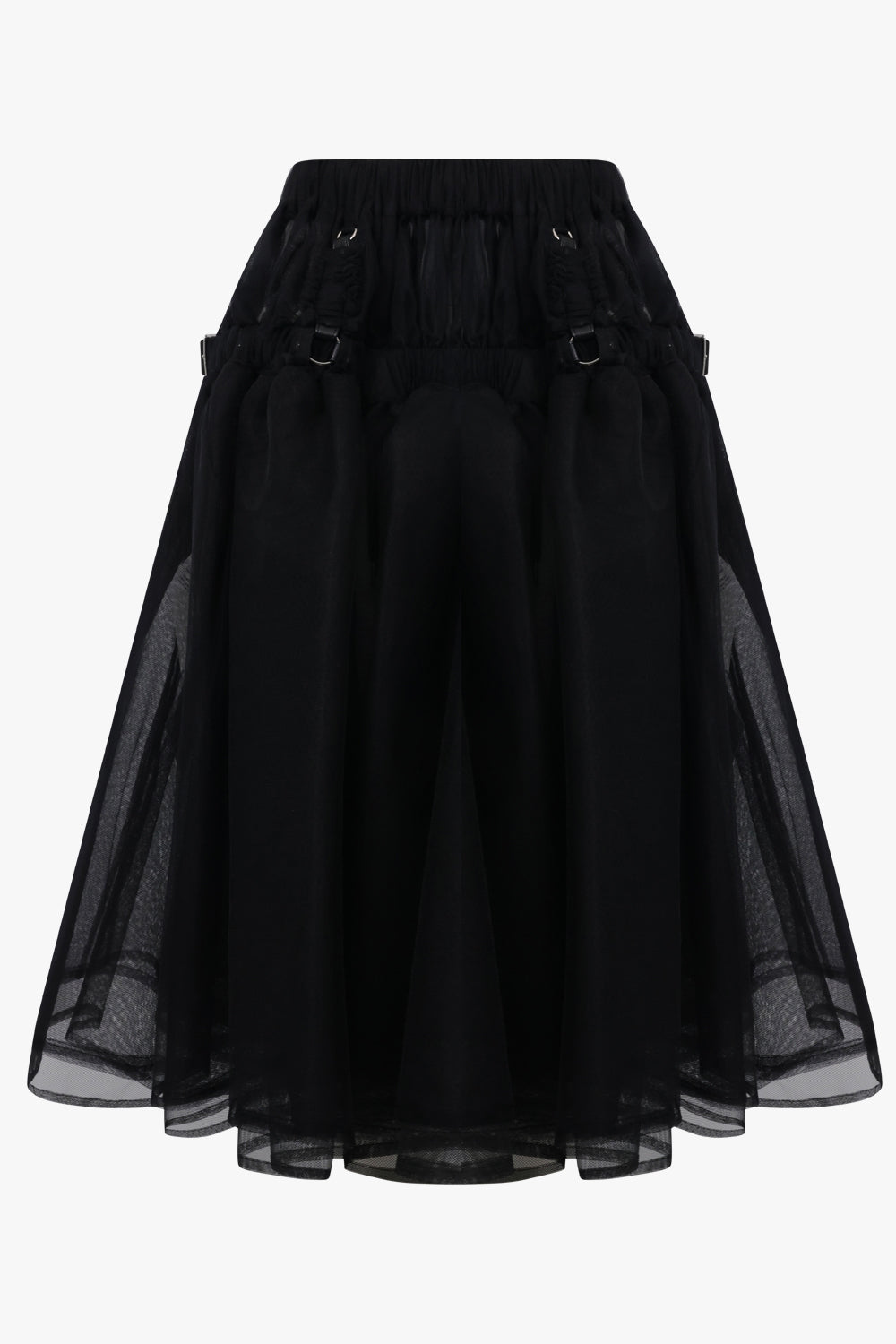 NOIR KEI NINOMIYA RTW Layered Tulle Garter Belted Midi Skirt | Black