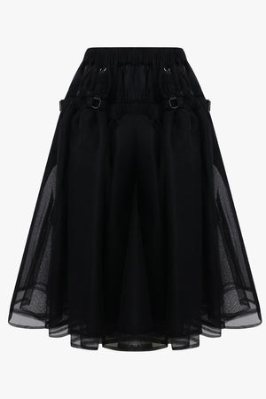 NOIR KEI NINOMIYA RTW Layered Tulle Garter Belted Midi Skirt | Black