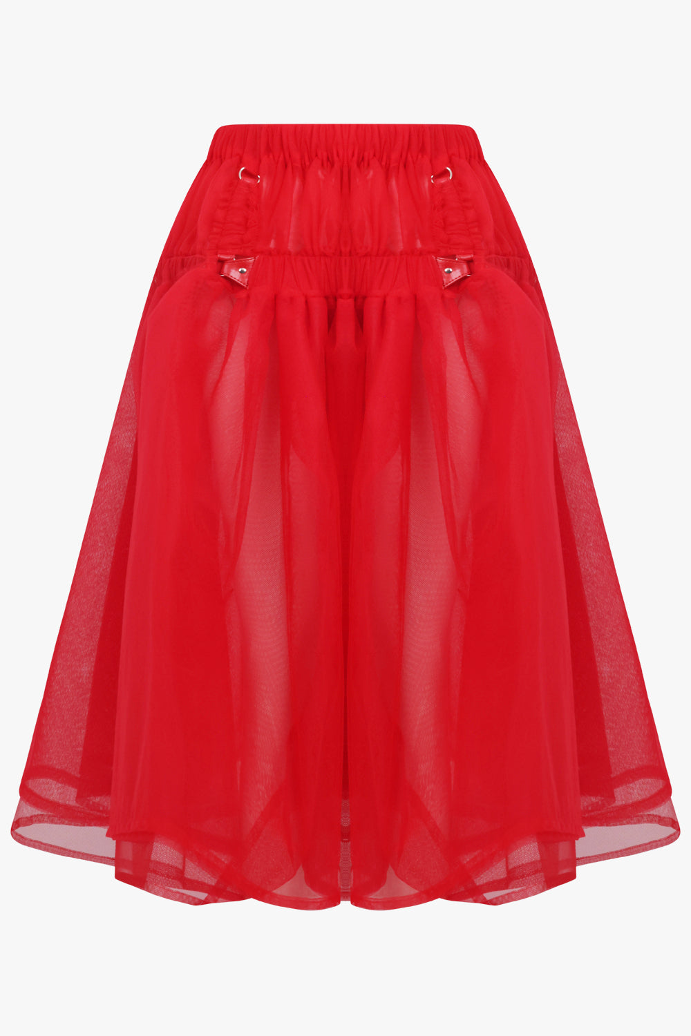 NOIR KEI NINOMIYA RTW Layered Tulle Garter Belted Midi Skirt | Red