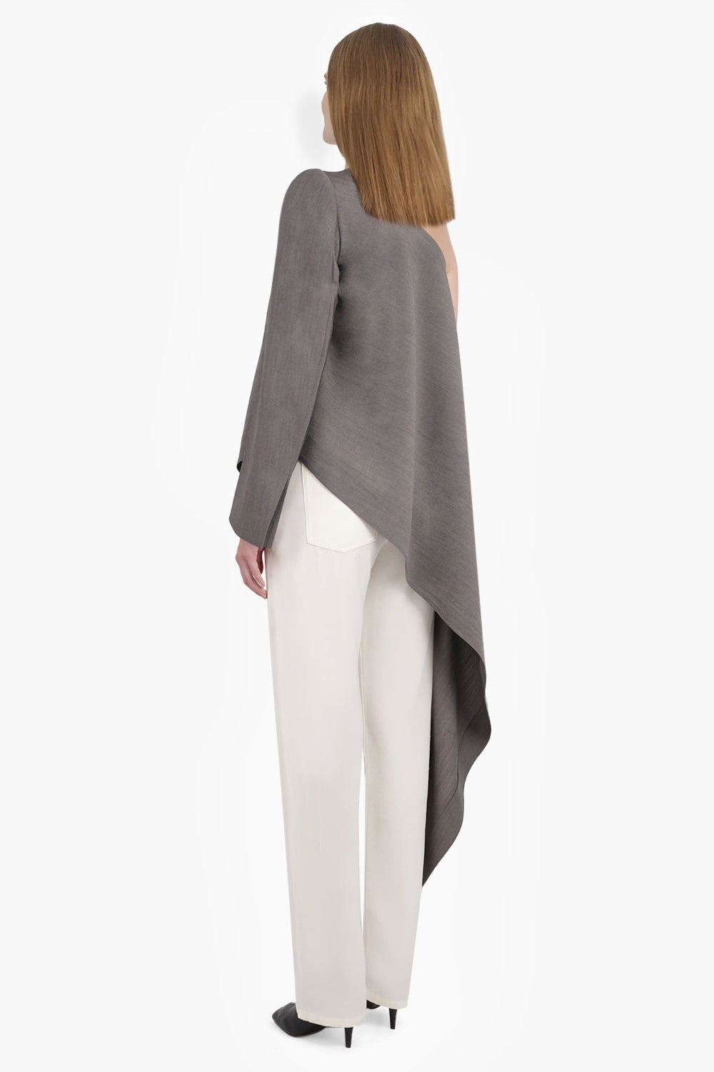 PHOEBE PHILO RTW One Shoulder Top With Asymmetric Draped Panel | Dark Taupe