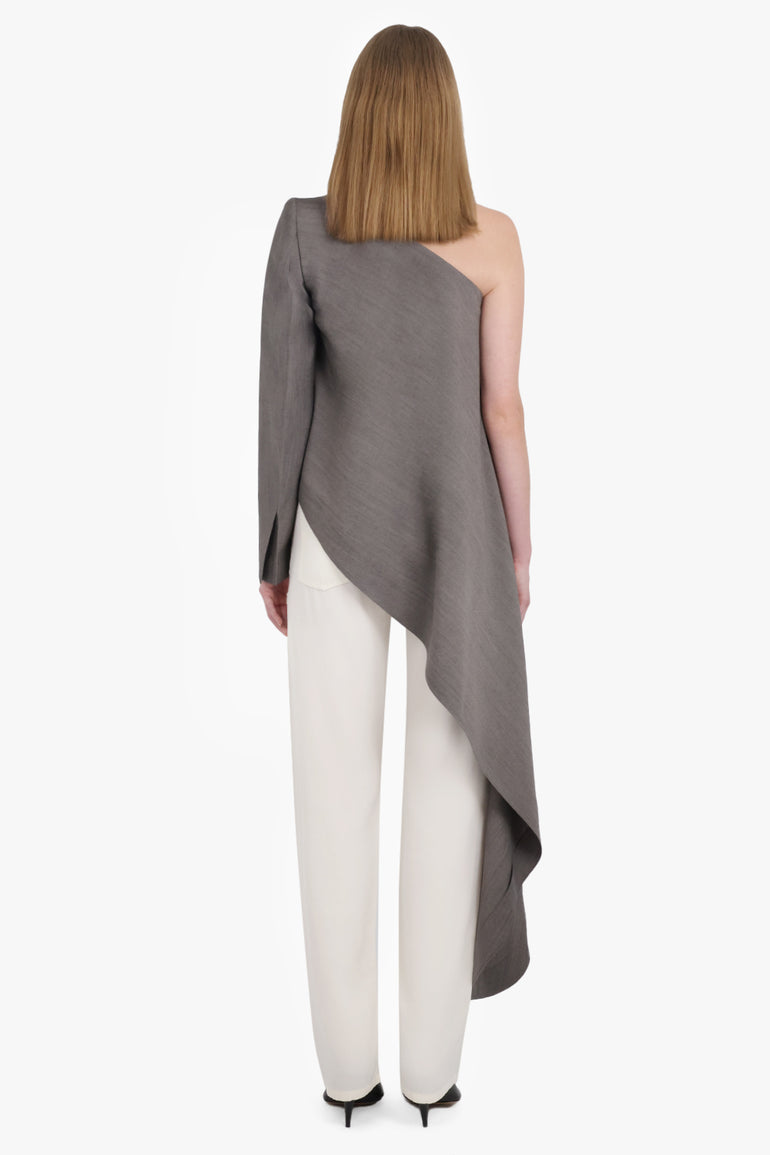 PHOEBE PHILO RTW One Shoulder Top With Asymmetric Draped Panel | Dark Taupe