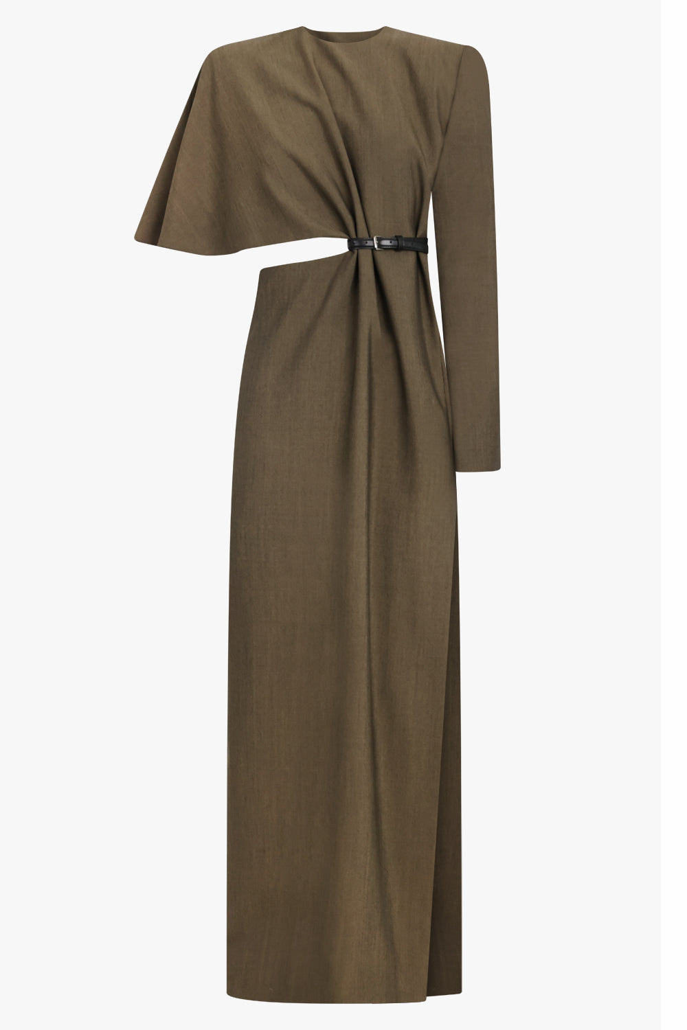 PHOEBE PHILO RTW Asymmetric Tailored Sheath Dress with Cut Out and Split Detail | Tobacco