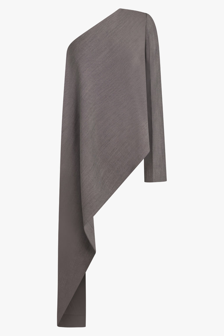 PHOEBE PHILO RTW One Shoulder Top With Asymmetric Draped Panel | Dark Taupe