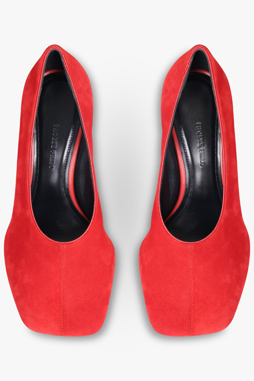 PHOEBE PHILO SHOES Soft Closed Square Toe Suede 90mm Pump | Fluro Red